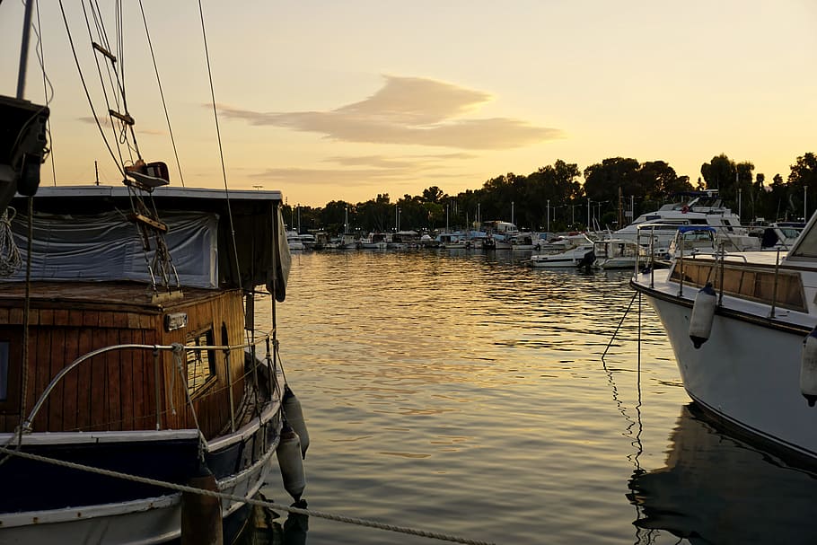 Sunset, Coast, Seascape, Summer, nautical vessel, water, moored HD wallpaper