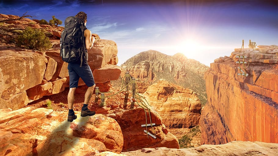 mountains, rocks, sun, sightseer, rock - object, solid, rock formation HD wallpaper