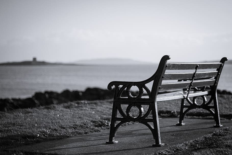chair, bench, empty, travel, adventure, nature, water, ocean HD wallpaper