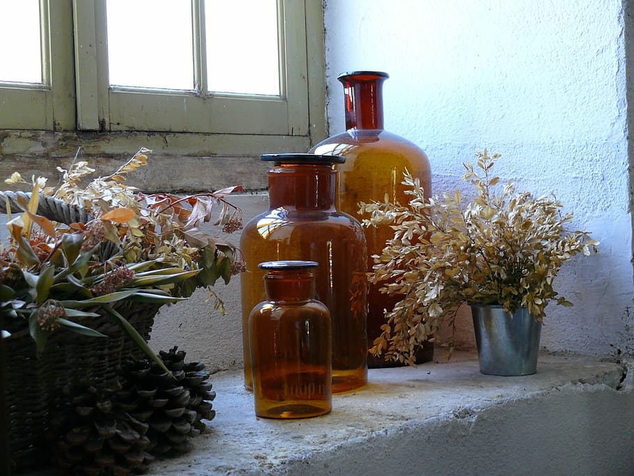 still life, window, bottles, light, container, glass - material HD wallpaper