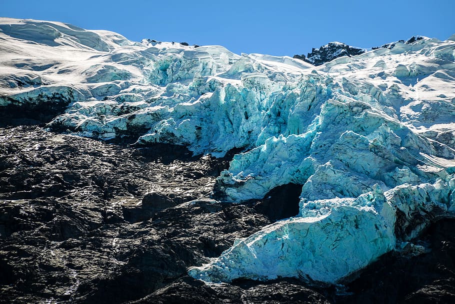 snow capped mountain, glacier landscape photo, rock, ice, cold temperature HD wallpaper