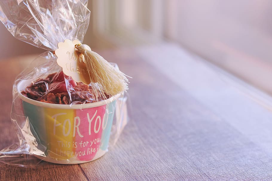 selective focus photography of For You gift cup pack on wooden surface HD wallpaper