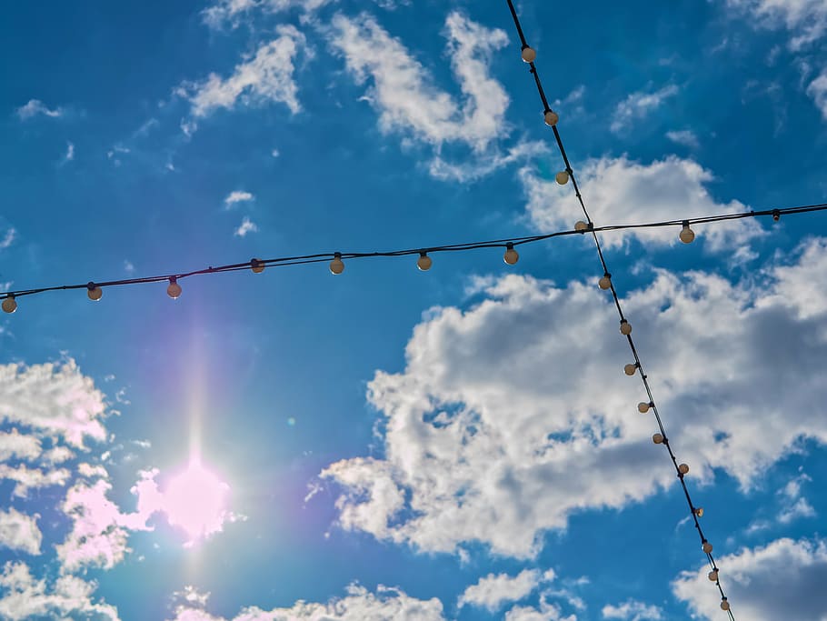 sky, sun, hanging, lights, sunny, summer, blue, nature, sunlight HD wallpaper