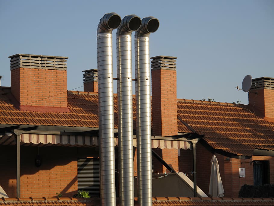 roof, chimnee, exhaust, pipes, built structure, architecture, HD wallpaper