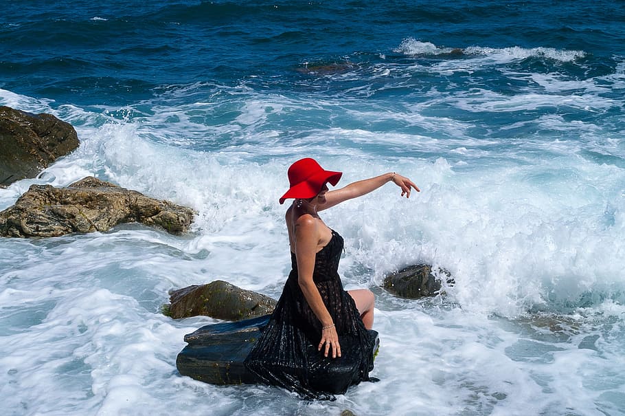Sea, Wave, Hat, Beach, Water, Blue, feet in the water, scum HD wallpaper