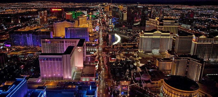 aerial view photography of city during nighttime, las vegas, nevada, HD wallpaper