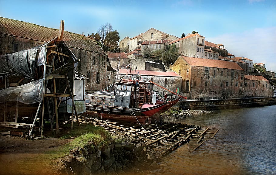 Landscape, Urbana, Shipyard, Porto, river douro, ribeira, vessel, HD wallpaper