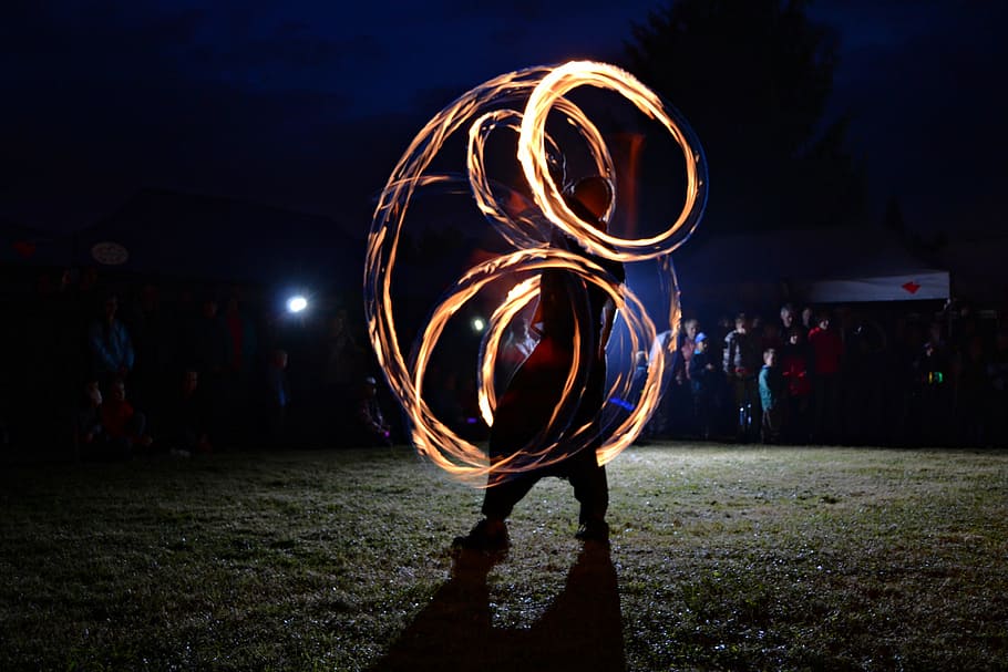 fire, fun, celebration, blue, light, the spectacle, night, dark HD wallpaper