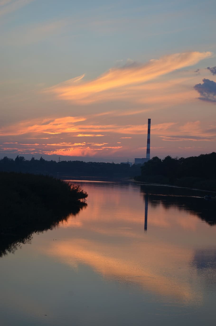 lake, sunset, river, clouds, nature, water, landscape, summer HD wallpaper