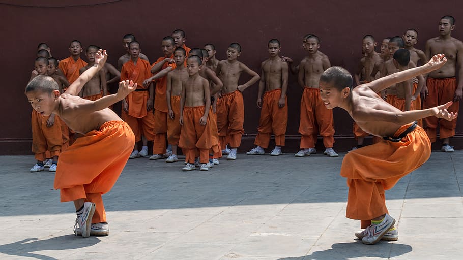two boys dancing, Monastery, Kung Fu, Exercises, schaolin, cultures HD wallpaper