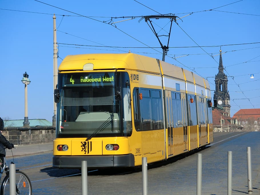 tram, dresden, transport system, transportation, yellow, mode of transportation, HD wallpaper