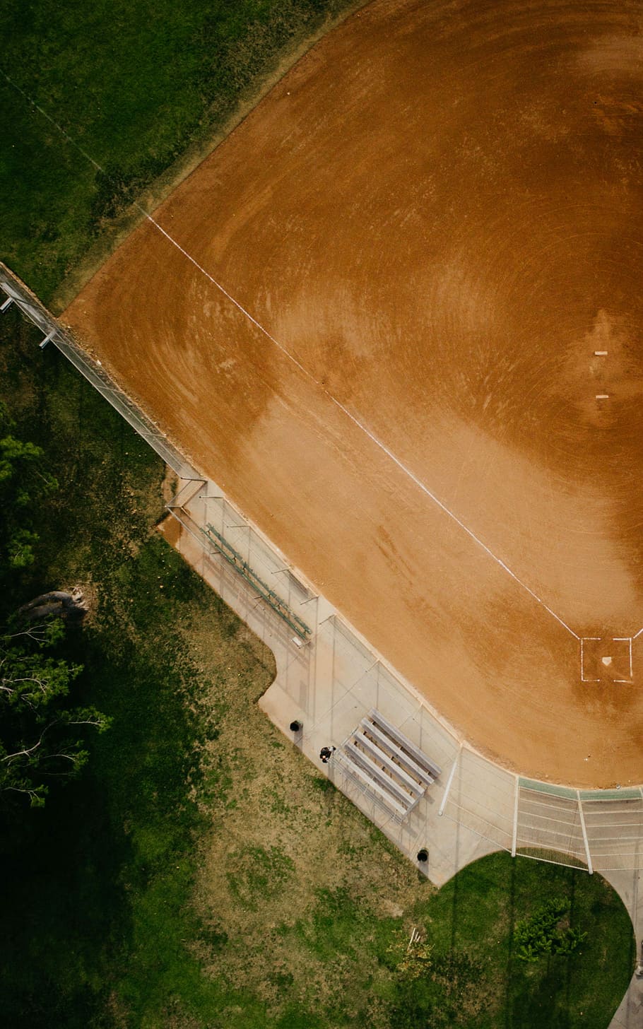 aerial view of white and brown concrete building, baseball field HD wallpaper