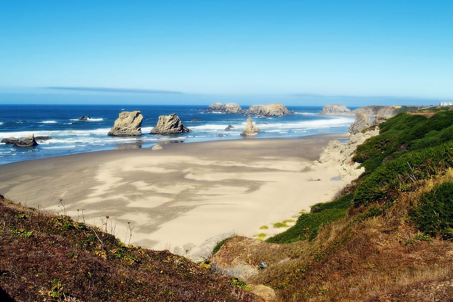 oregon, beach, sand, pacific, shoreline, water, sea, coastline HD wallpaper