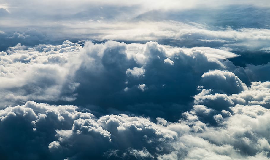 Speeding through the clouds, white and blue clouds, night, dark HD wallpaper