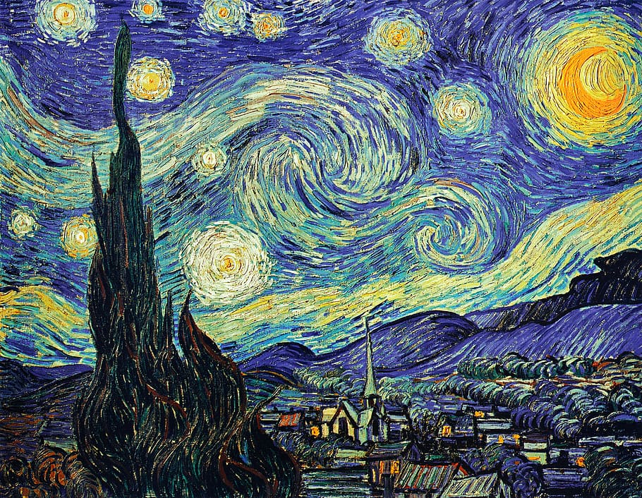 Starry Night by Vincent Van Gogh painting, starry sky, oil painting