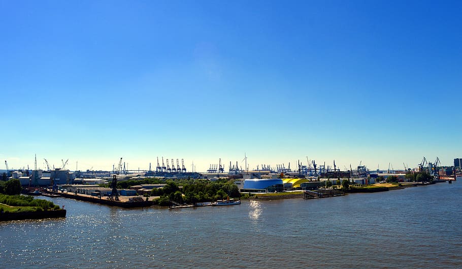 boats dock during daytime, Hamburg, Port, Elbe, hamburg port, HD wallpaper