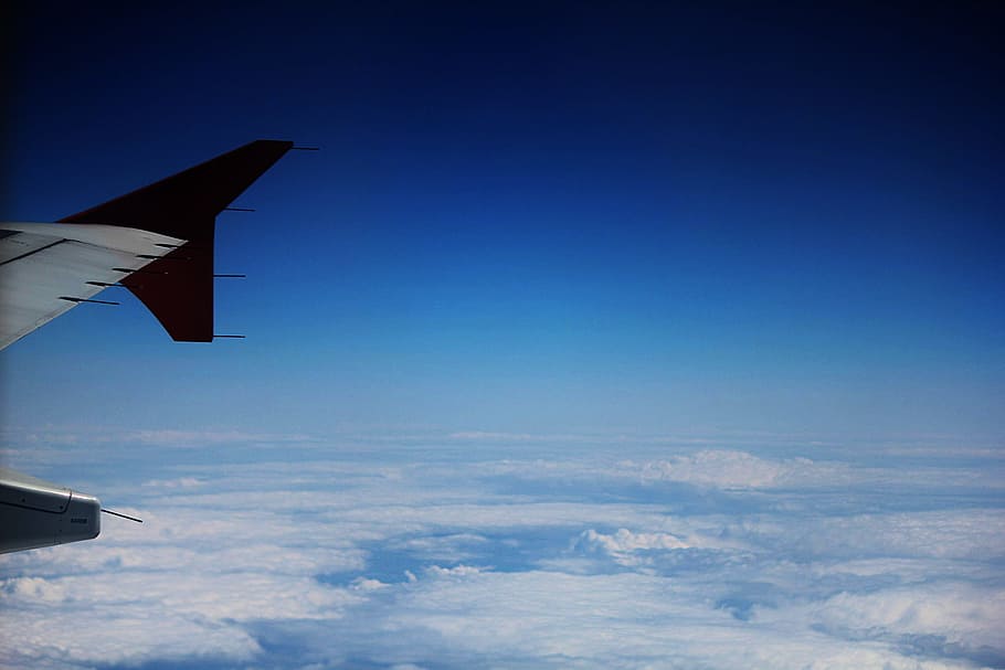 Sky, Clouds, Plane, Nature, blue, cumulus, flight, travel, airplane HD wallpaper