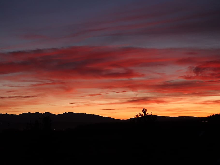 sunset, clouds, light, sky, landscape, nature, red, silhouette HD wallpaper