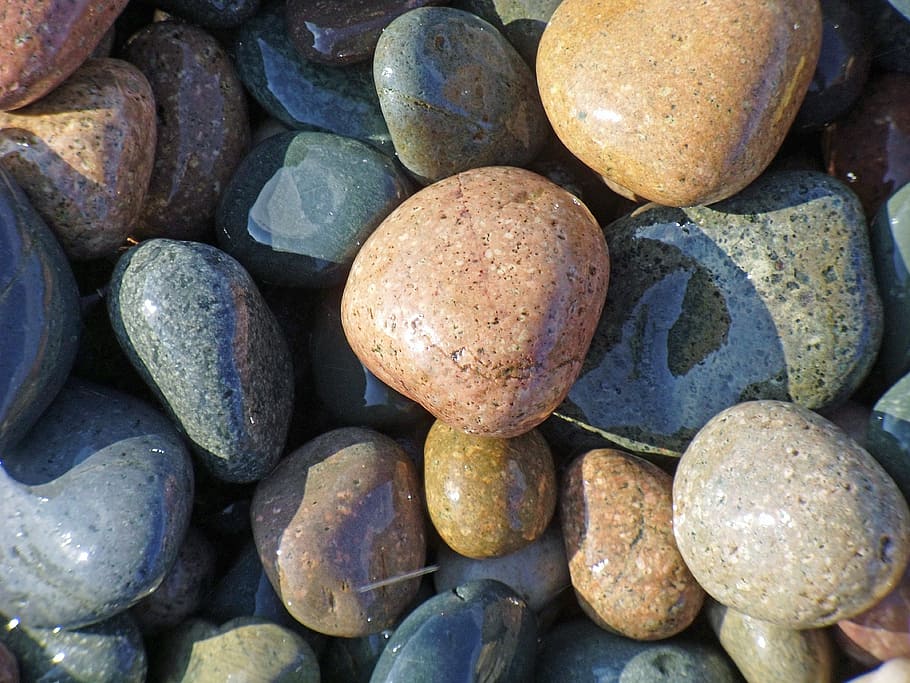 pebbles, stone, rock, beach, texture, sea, sand, coast, shore HD wallpaper