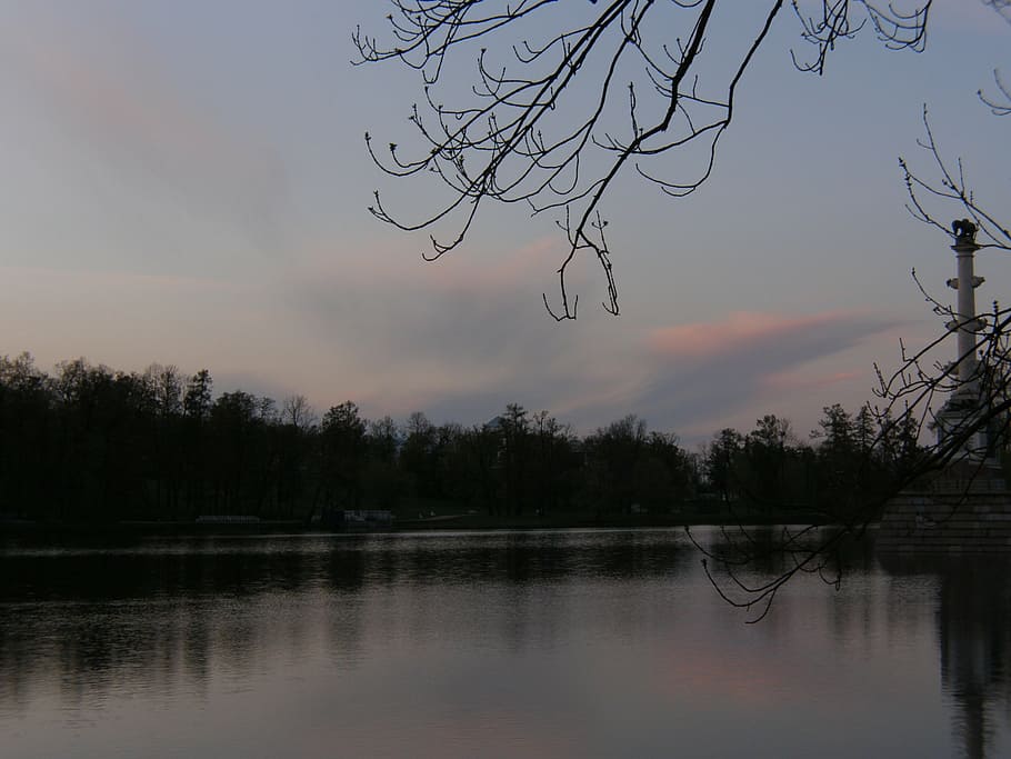spring, tree, park, tower, monument, pond, sky, plant, lake HD wallpaper