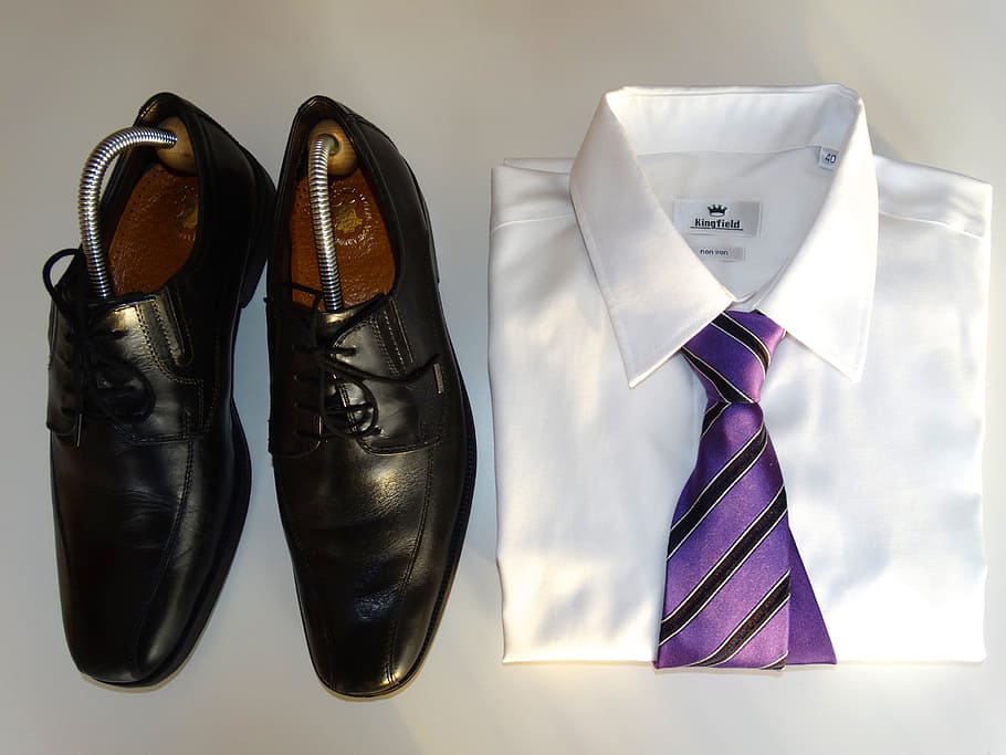 black dress shoes, white dress shirt, and striped necktie, Businessman, HD wallpaper