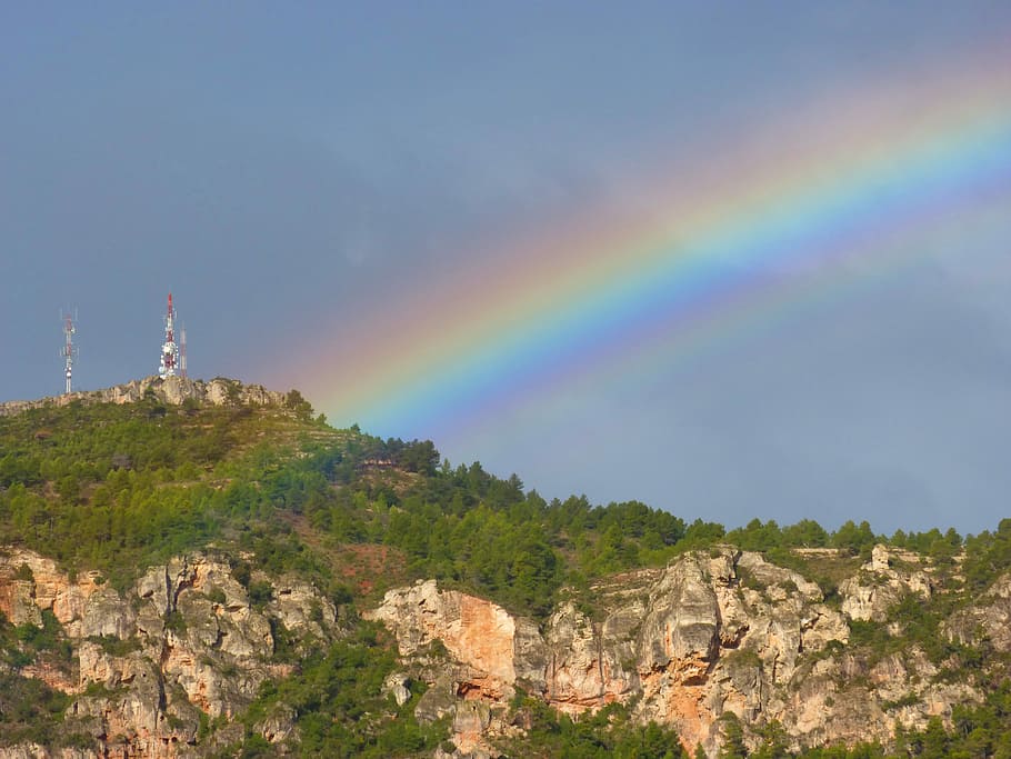 Rainbow, Vineyard, Landscape, Priorat, multi colored, no people HD wallpaper