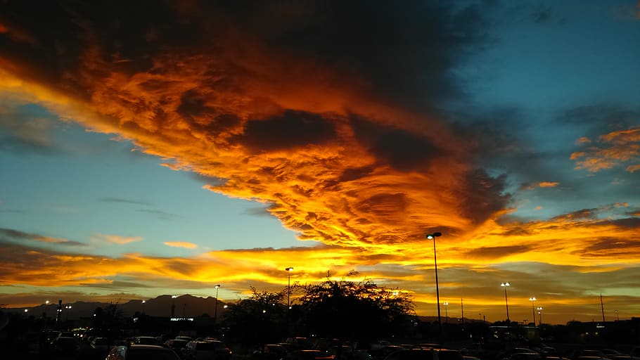 sunset, nature, evening sky, cloud - sky, orange color, building exterior HD wallpaper
