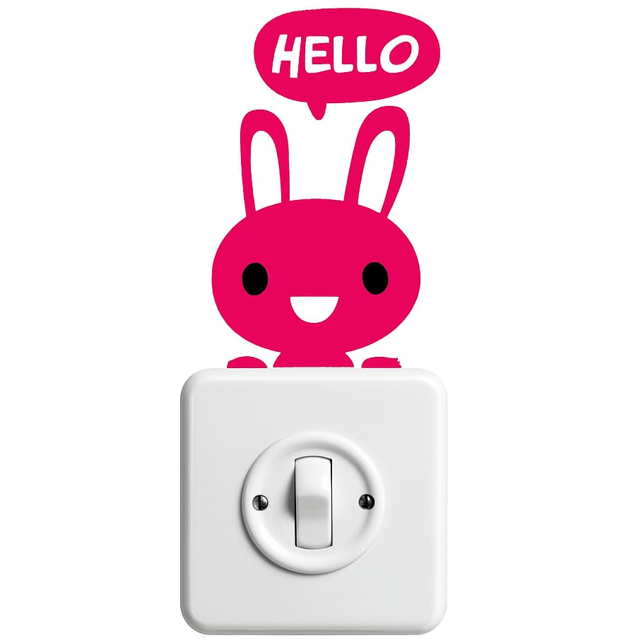 white toggle switch with red rabbit decor, sticker, hare, hello HD wallpaper