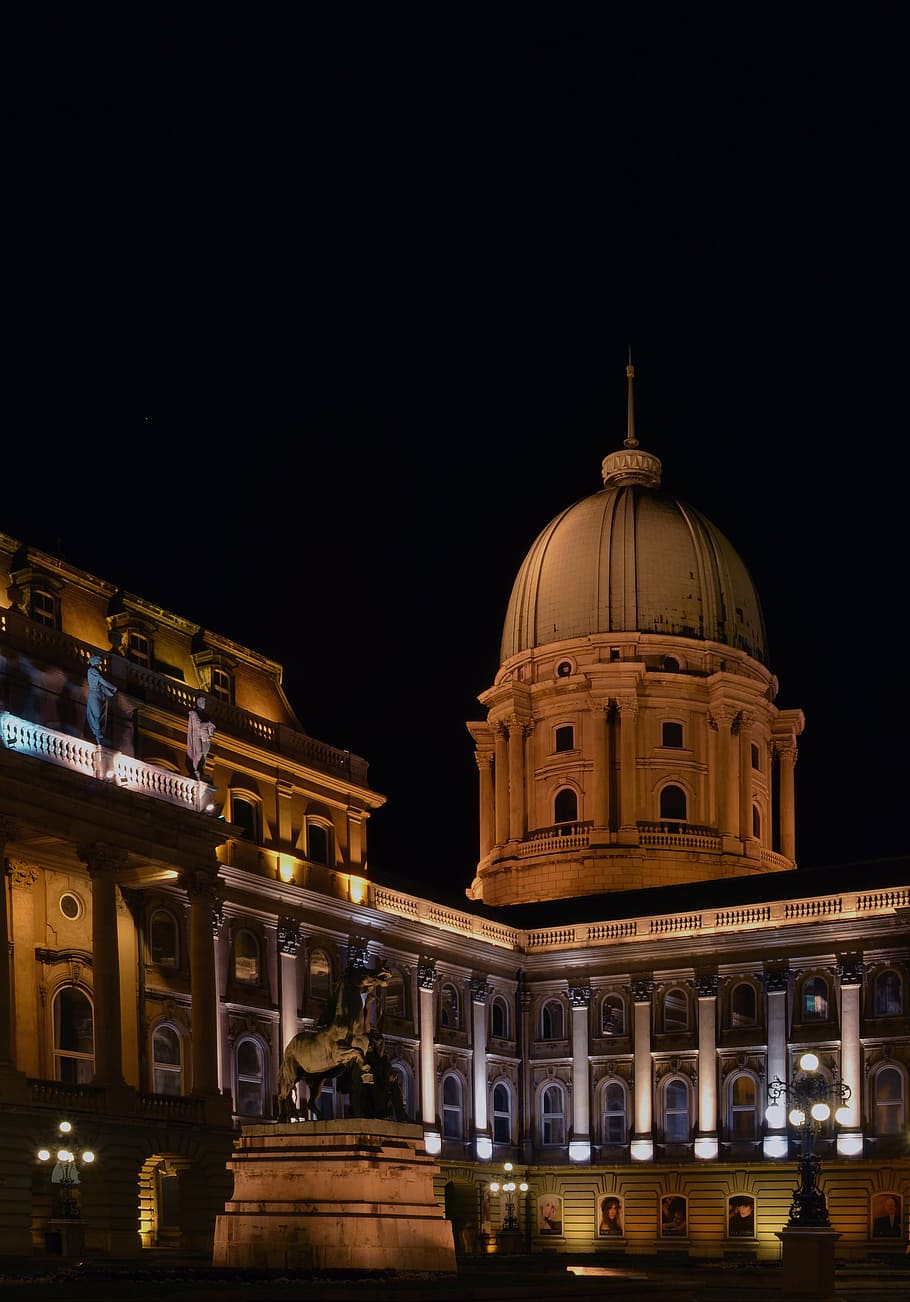 buda castle, budapest, at night, scape, building exterior, dome HD wallpaper
