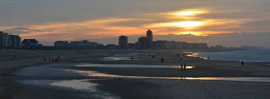 oostende, sunset, sea, orange, colors, vote, setting sun, seaside resort, HD wallpaper