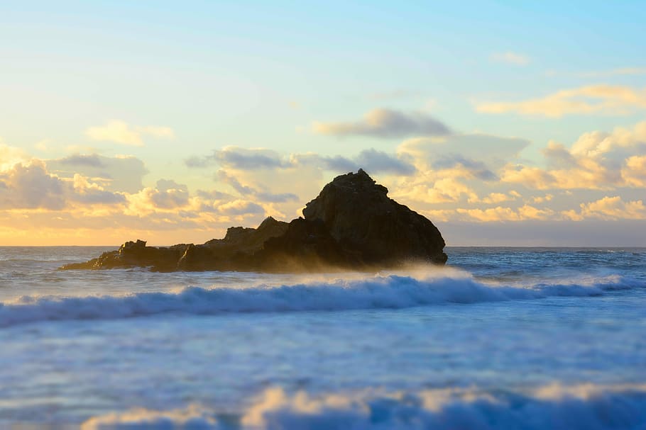 rock formation on body of water, landscape photography of island HD wallpaper