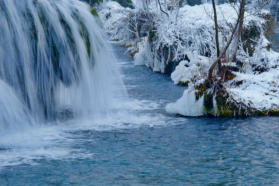 cascade, ice, water, cold, winter, stream, nature, river, landscape HD wallpaper