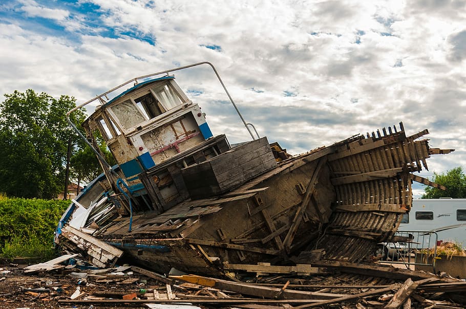 Boat, Wreck, Ship, stranding, abandoned, destruction, damaged HD wallpaper