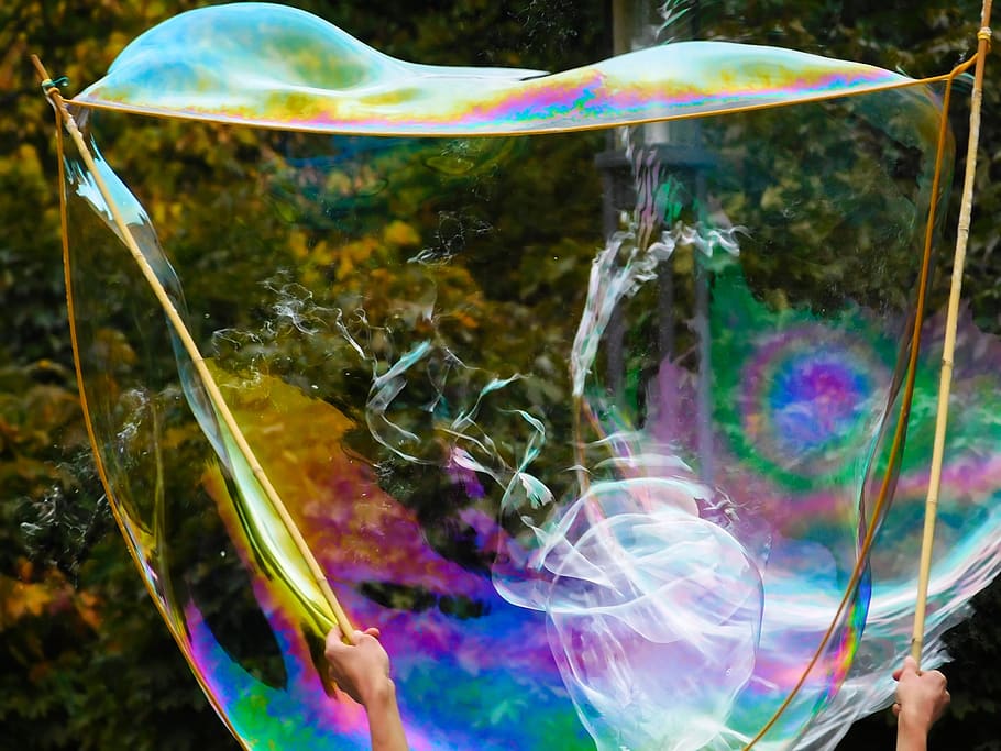 soap bubble, flying, float, ease, colorful, rainbow colors HD wallpaper