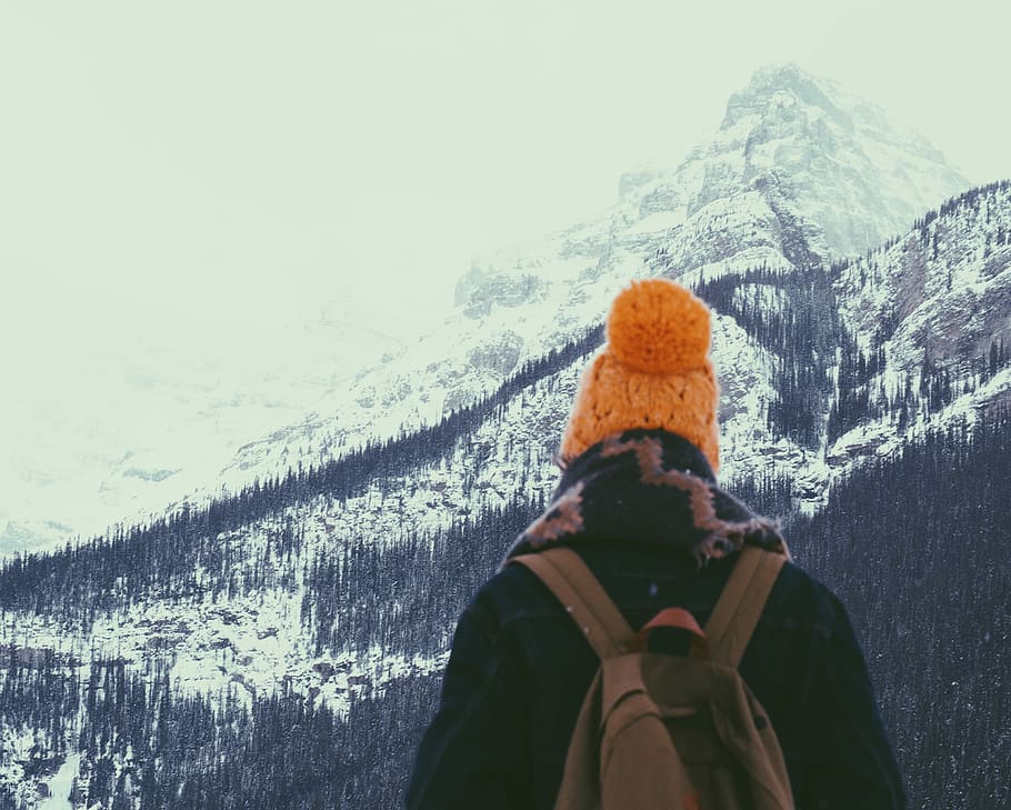 HD wallpaper: person standing on mountain during daytime, person ...