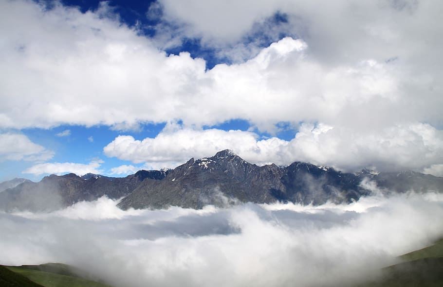 mountains, view, landscape, clouds, sky, high, travelling, tourism HD wallpaper