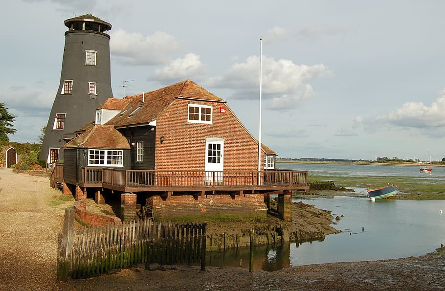 tower, river, emsworth, landscape, water, view, scene, britain HD wallpaper