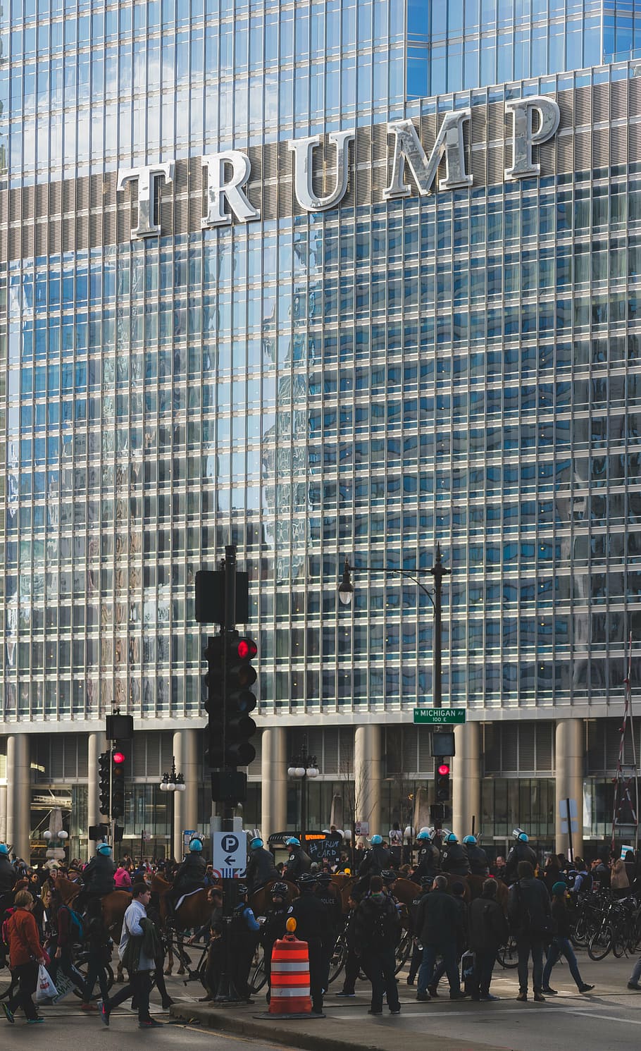 people gathered outside Trump building at daytime, architecture HD wallpaper