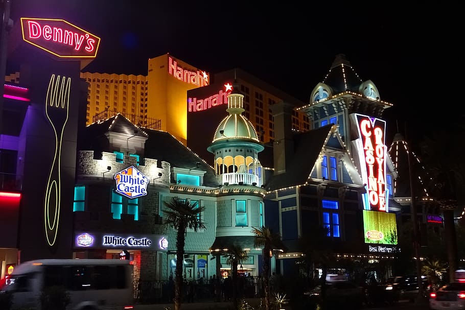 lighted high-rise buildings during night, las vegas, strip, entertainment, HD wallpaper