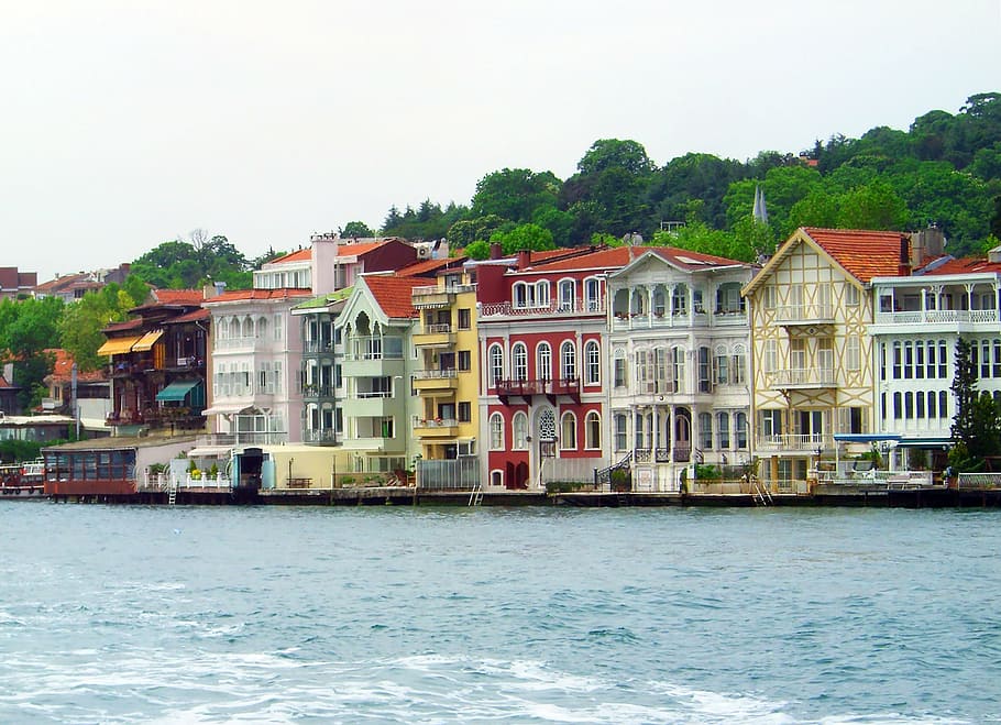 bosphorus, turkey, istanbul, homes, houses facades, color, colored houses, HD wallpaper