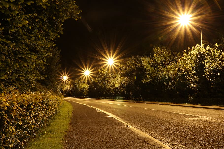 lights, night, road, long exposure, at night, night photography, HD wallpaper