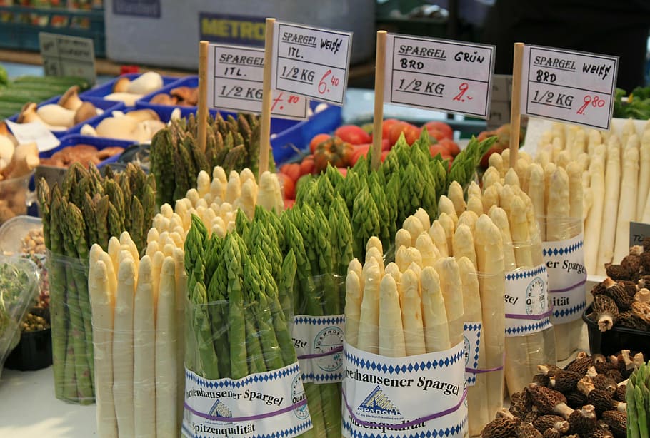 asparagus lot, market, vegetables, green, cook, healthy, food, HD wallpaper