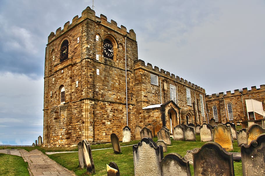 ancient, architecture, blue, brick, building, cemetery, church HD wallpaper