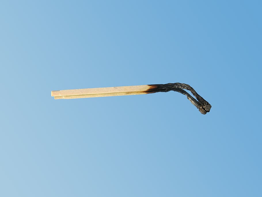 burned down, match, solo, individually, burnout, blue, copy space HD wallpaper