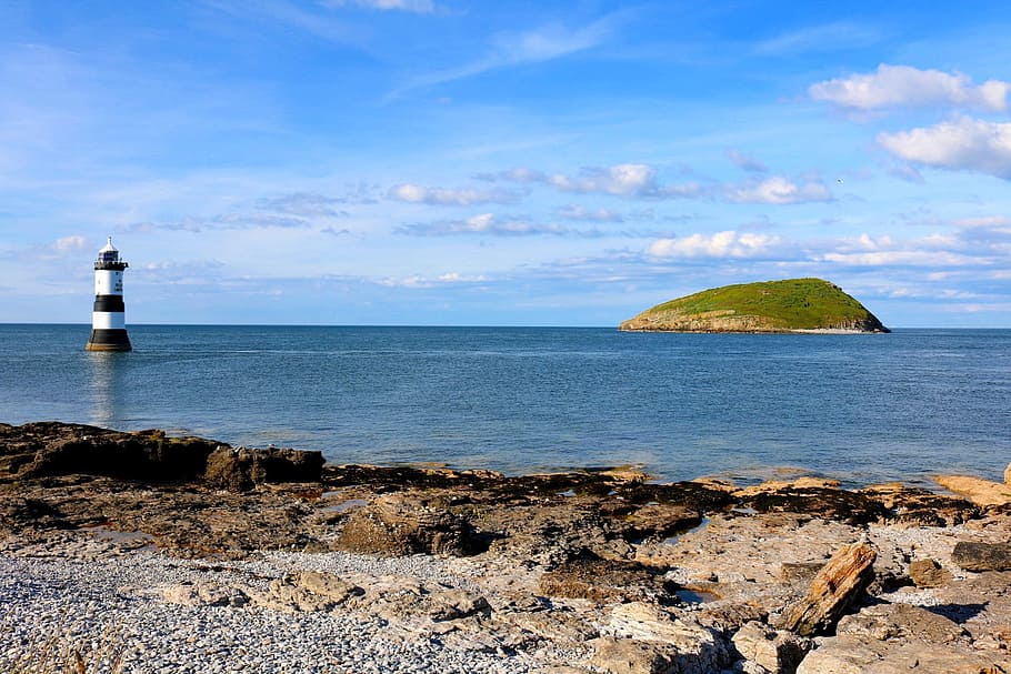 penmon, beach, point, lighthouse, penmon point, anglesey, north wales, HD wallpaper