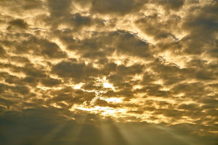 photo of sun rays, cloud, yellow, nature, clouds, sunset, composition HD wallpaper