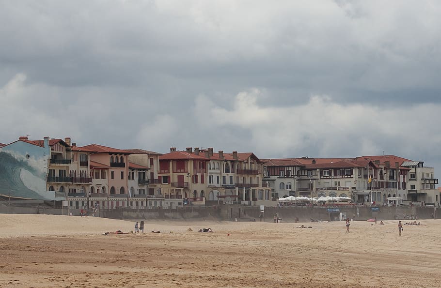seaside, hossegor, beach, architecture, built structure, cloud - sky HD wallpaper