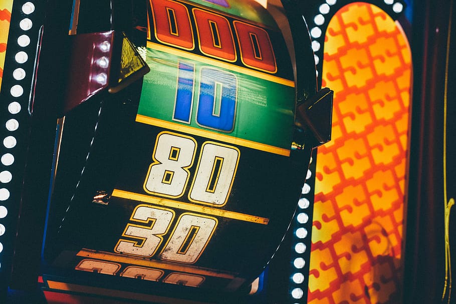 HD wallpaper: lighted slot machine at nighttime, closeup of wheel at 10, gambling - Wallpaper Flare