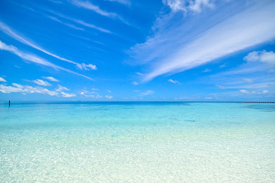 sea, nature, sky, beach, calm, clouds, coast, idyllic, ocean HD wallpaper
