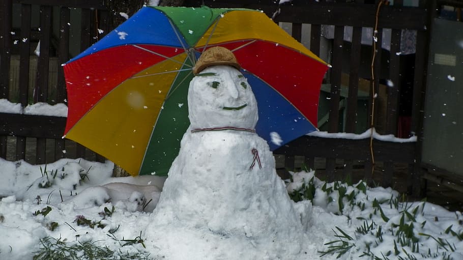 march, snowman, parasol, cold temperature, winter, human representation HD wallpaper
